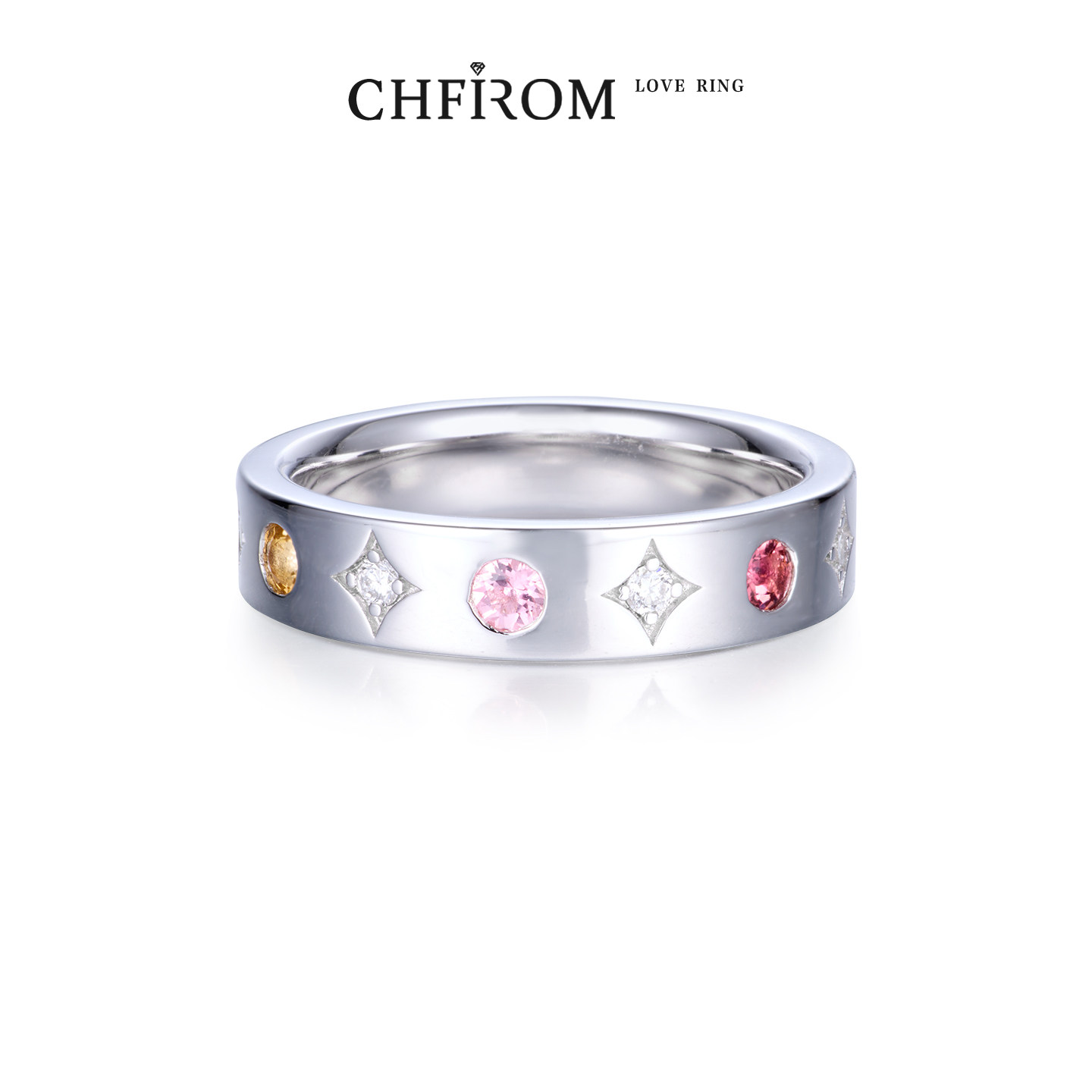 Natural colored tourmaline ring with cultivated diamond S925 sterling silver simple fashionable unisex design men and women's ring
