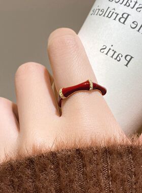 红色竹节开口食指戒轻奢小众