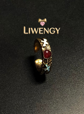 复古旧做油画风蓝色飞鸟戒指女轻奢高级感爱心食指戒小众开口尾戒