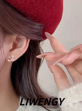 S925银针猫眼石樱桃耳钉甜美