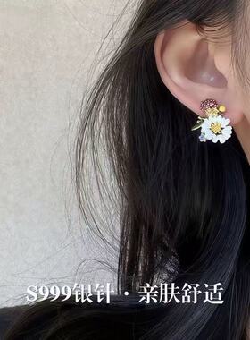 S999银花朵耳钉多巴胺小清新