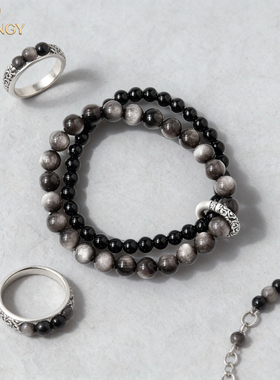 -LIWENGY-黑曜石平安扣手串男款小众设计双圈叠戴手链串珠女-2026