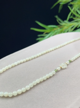 和田玉且末料暖白色108颗可拆卸原创设计项链，尺寸6mm