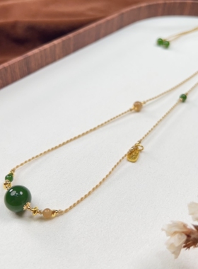 和田玉俄罗斯碧玉12mm单珠无黑无杂锁骨项链