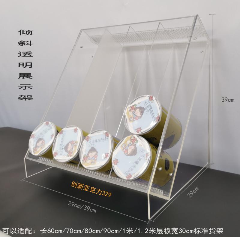 。倾斜全透明展示架 斜口展架 纸胶带宠物罐头灌装物品分类陈列展 - 图3