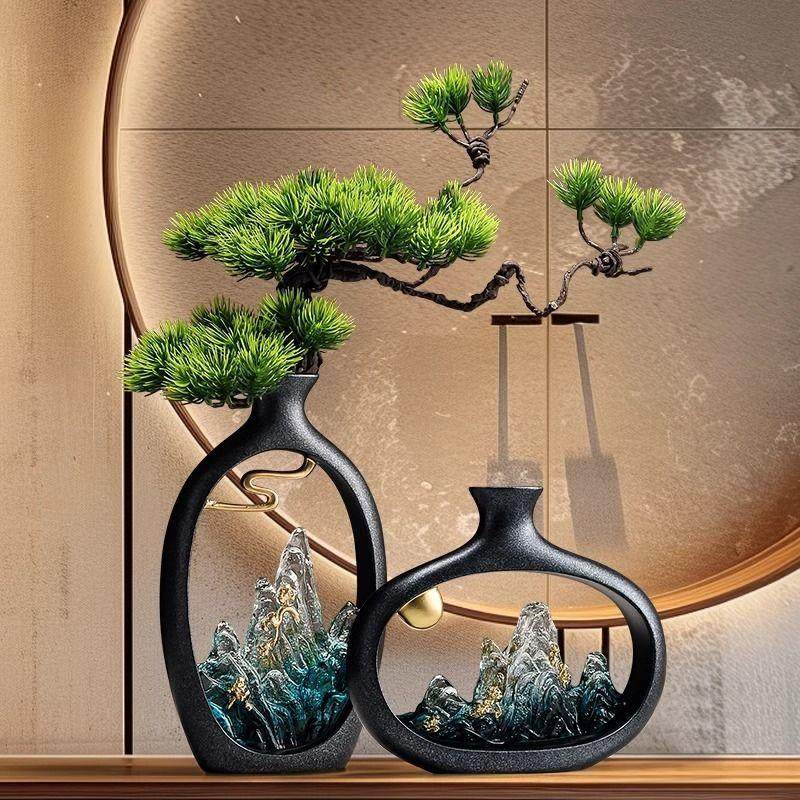 新中式古风假山花瓶摆件客厅玄关电视柜迎客松装饰办公室乔迁礼物,淘宝优惠券,粉丝福利购,淘宝优惠卷