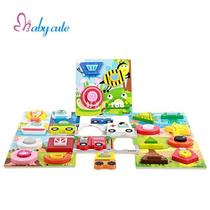 Kids Wooden Pattern Puzzle Toys Learning Shape Color Baby Ed