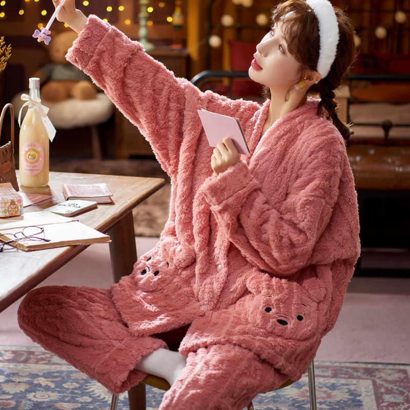 珊瑚绒冬季加绒冬天2021新款睡衣 niof睡衣/家居服套装
