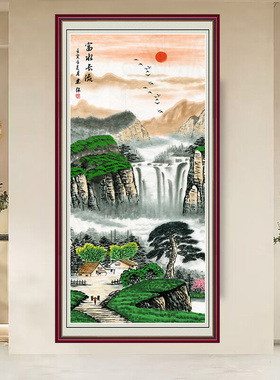玄关入户走廊自粘壁画高清山水画
