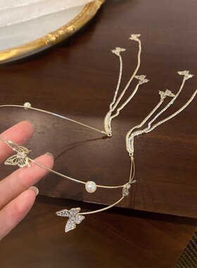 镶钻蝴蝶仙女流苏发箍轻奢森系超仙头饰高级感小众设计头箍发饰