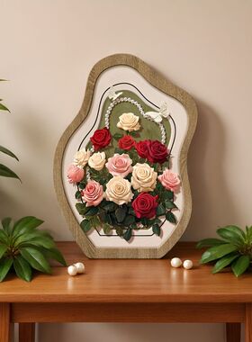 玫瑰古风客厅摆件桌面装饰画高级卧室桌面艺术摆台复古电视柜摆画