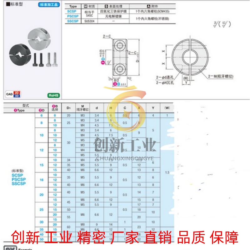 45号钢固定环分离型 钢制固定环分离环 铁固定环SCSP PSCSP SSCSP - 图2