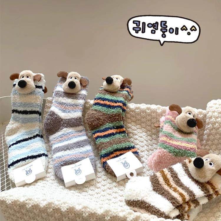 秋冬毛绒加厚家居睡眠保暖毛毛地板袜冬季可爱小狗珊瑚绒袜子女,淘宝优惠券,粉丝福利购,淘宝优惠卷