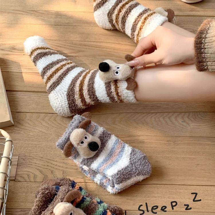 秋冬毛绒加厚家居睡眠保暖毛毛地板袜冬季可爱小狗珊瑚绒袜子女,淘宝优惠券,粉丝福利购,淘宝优惠卷