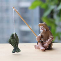 Fishing Old Man Resin Figure Statue Sitting Garden Ornament