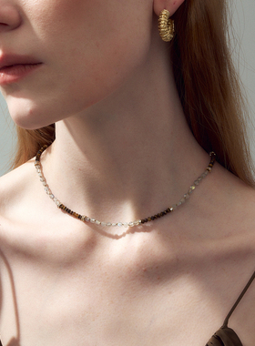 DINN DINN DESIGN度假系列虎眼石拼接闪光石串珠项链高级感设计