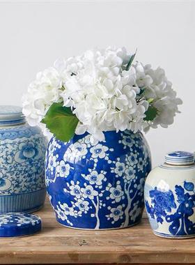 中国风青花瓷手绘喜字陶瓷罐摆件中式古典家居软装客厅餐桌装饰品