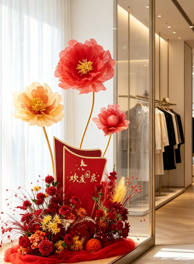 红色仿真花高级感逼真橱窗装饰场景布置服装店国庆装饰花假花造景
