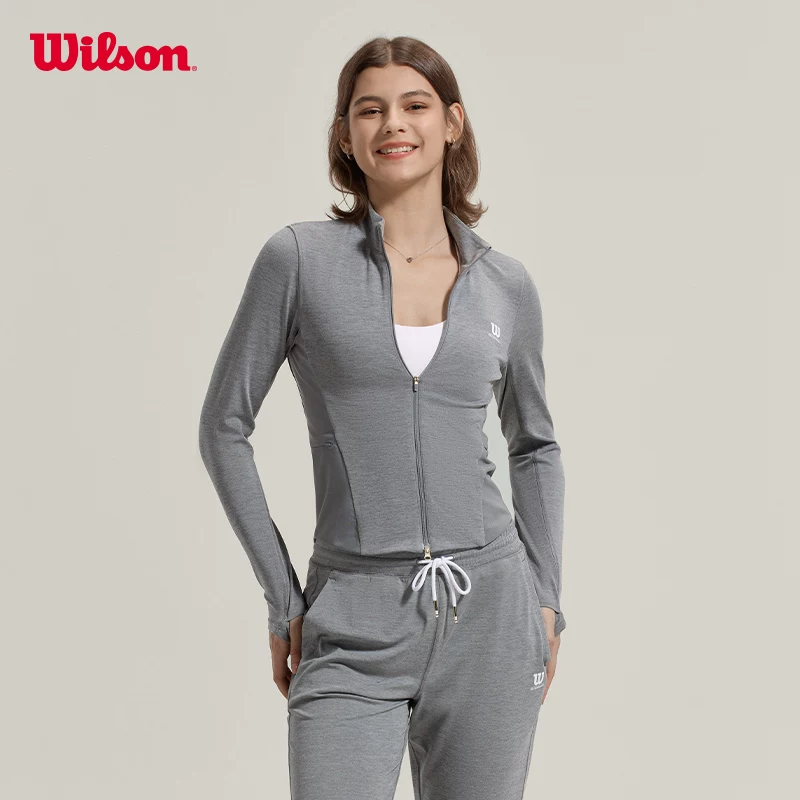 Официальная куртка Wilson осень женская с полным молнией, обтягивающая ультра-эластичная трикотажная кофта с длинным рукавом для тенниса