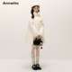 ANNATTO 雪国来信 原创冬季千金少女风白色大衣拼接连衣裙外套女