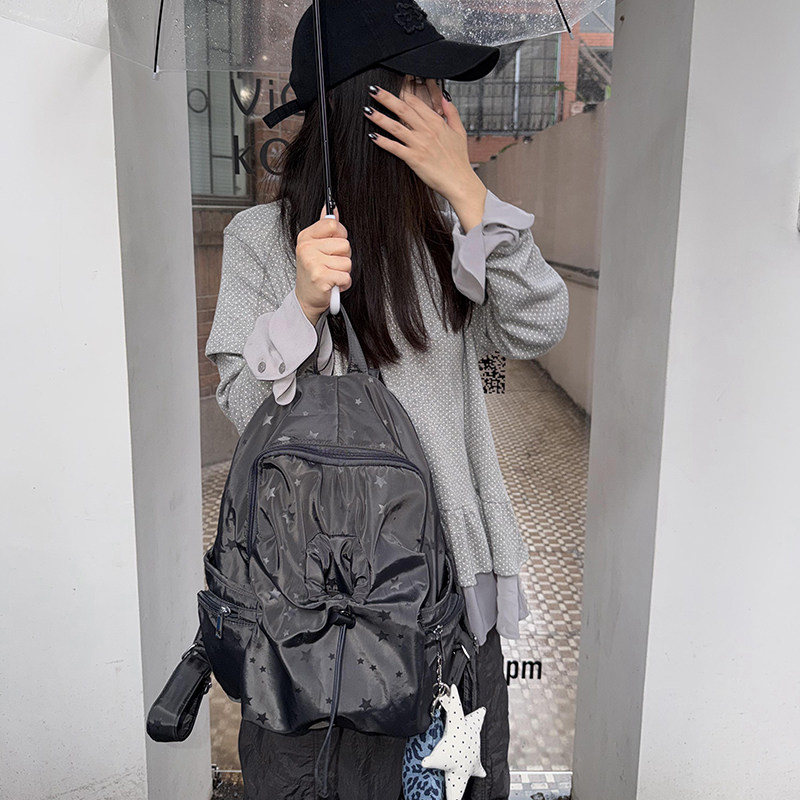 Unique blue原创星星多口袋书包女休闲学院风背包高中学生双肩包,淘宝优惠券,粉丝福利购,淘宝优惠卷