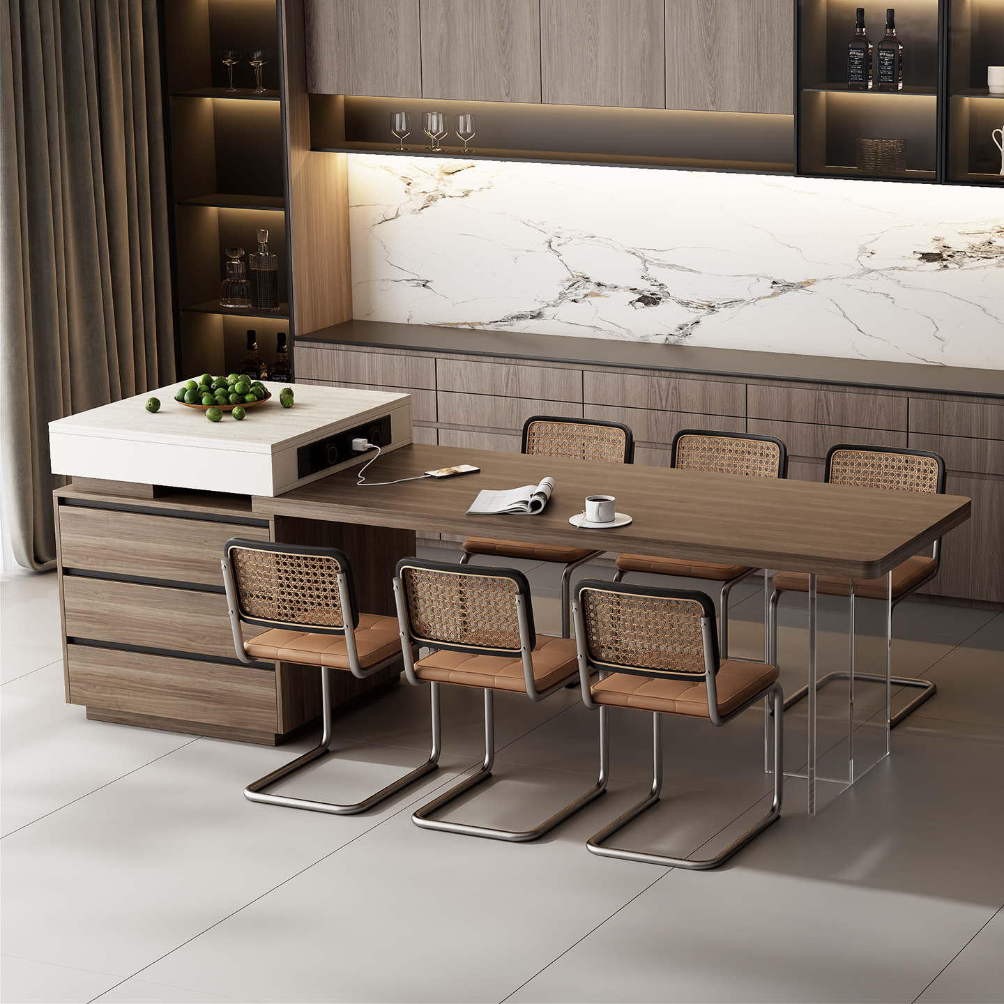 Travertine island table integrated dining table for small household use