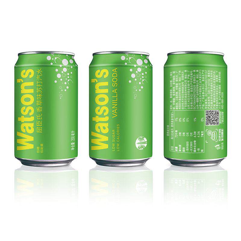 屈臣氏香草mini气泡水苏打汽水碳酸饮料200ml*30罐整箱装调酒百搭