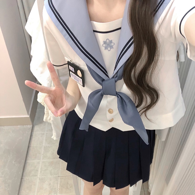 山茶与书原创云帆女高jk制服水手服校供班服套装长短袖上衣基础款-图1