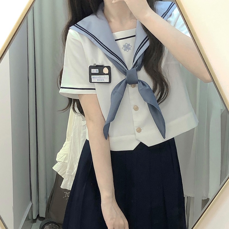 山茶与书原创jk制服水手服屿汐高校夏季短袖上衣基础款百褶裙套装 - 图1