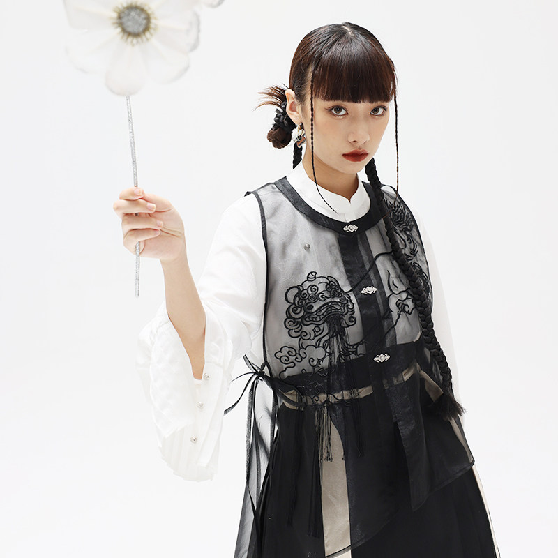 汉桃花原创汉服秋冬汉元素流苏马甲 汉桃花汉服