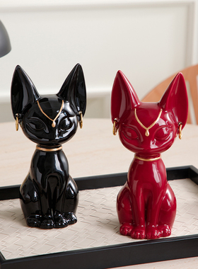 埃及猫招财猫中古风摆件客厅玄关家居桌面书房复古装饰品创意摆设