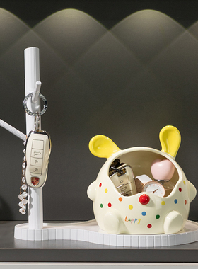 创意可爱萌兔钥匙收纳盒摆件玄关客厅桌面轻奢装饰品乔迁生日礼物
