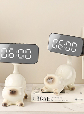 创意轻奢高档家居客厅桌面时钟装饰品高级感陶瓷钥匙收纳玄关摆件