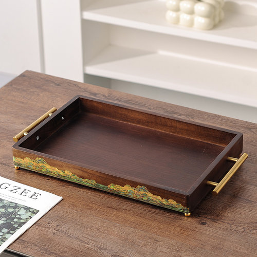 新中式胡桃色木质点心盘托盘糕点坚果方钵干果盘收纳盒实木水果盘 - 图0