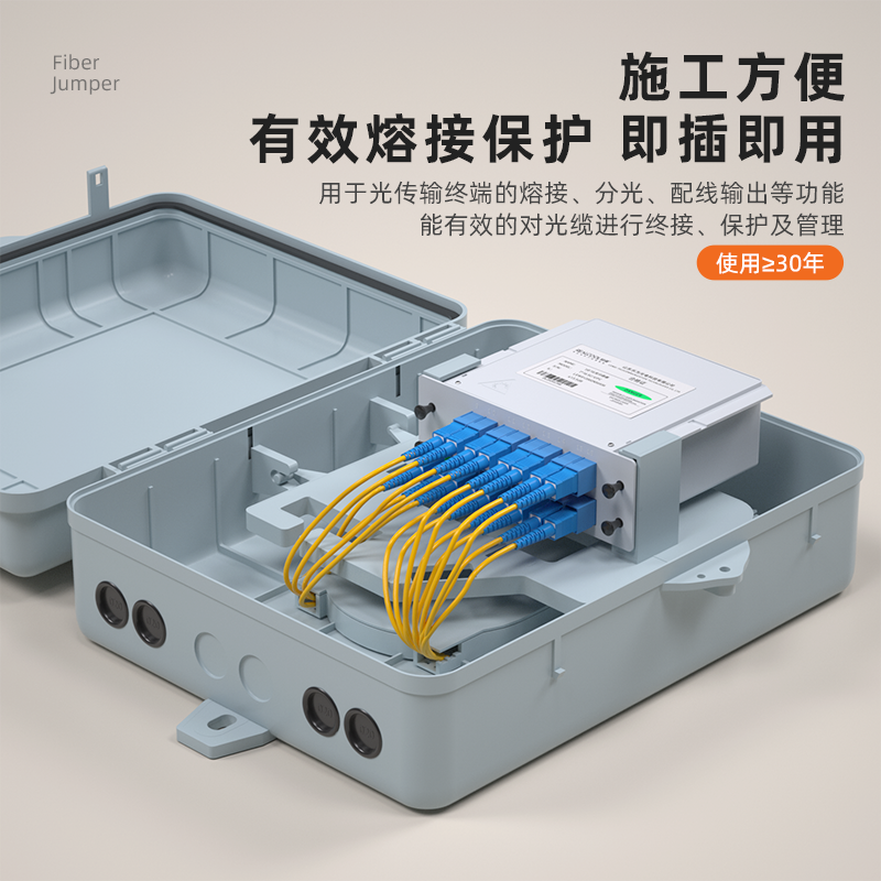 锐阔  1分16光纤分纤箱24芯48芯插片式分路器箱三网合一1分32光缆分线箱FTTH室外配线箱一比十六分配箱包邮 - 图2