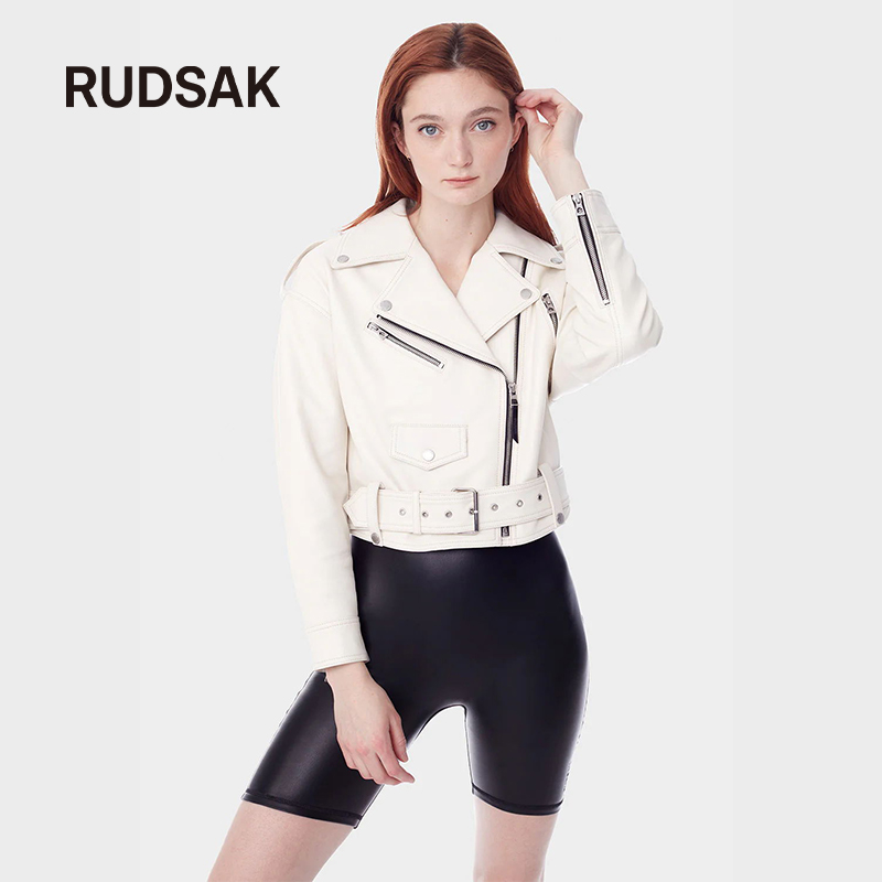RUDSAK女士皮革真皮机车夹克