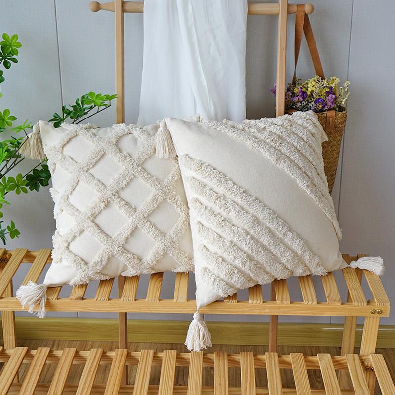 Premium Tufted Sofa Cushion Cover with Tassel Bohemian Handm-图1