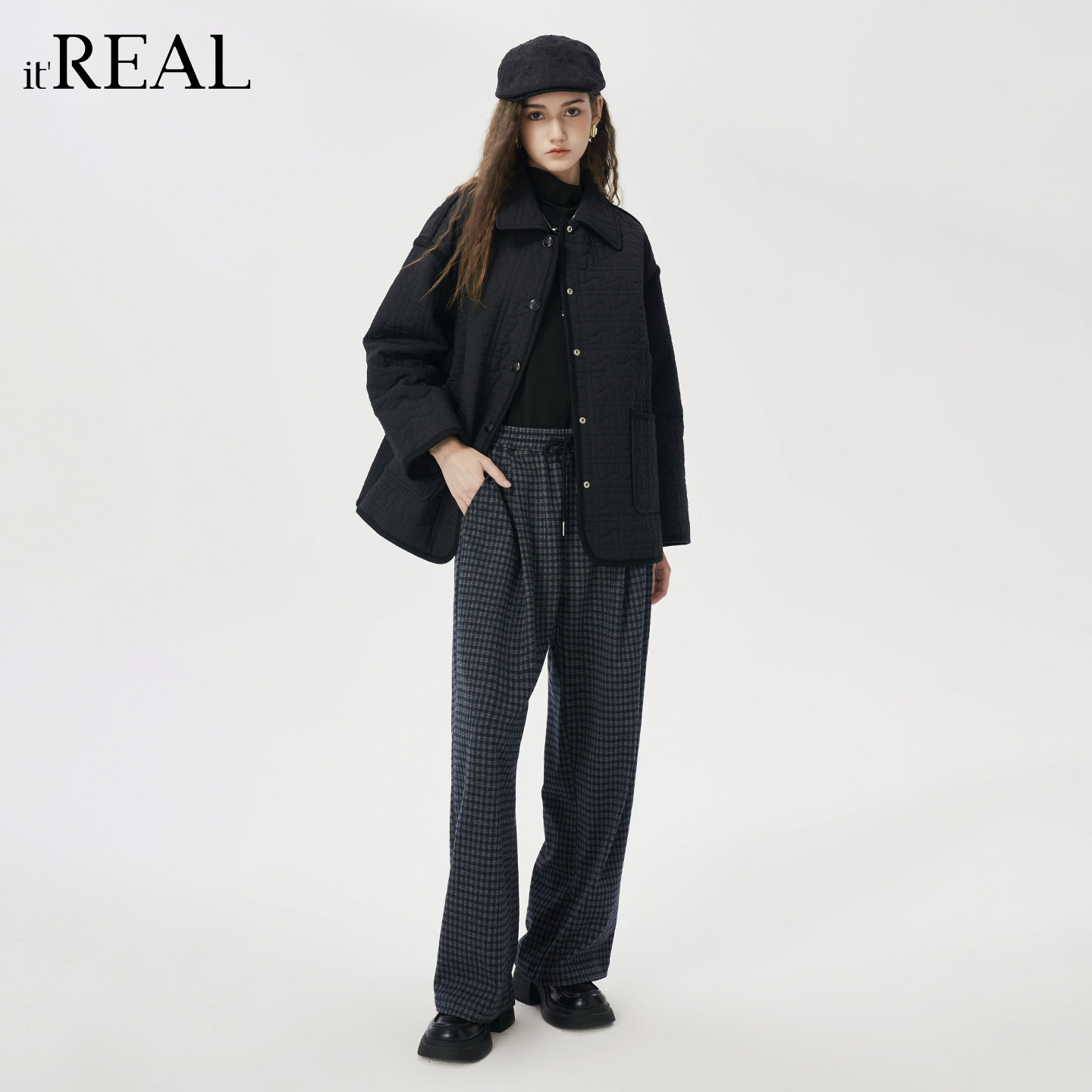 it'real瑞尔25冬季新款复古休闲高腰格纹阔腿长裤女下装,淘宝优惠券,粉丝福利购,淘宝优惠卷