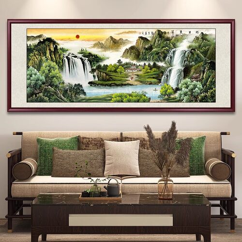 宝地福居山水画客厅挂画国画办公室风景画沙发背景墙装饰画靠山图 - 图3