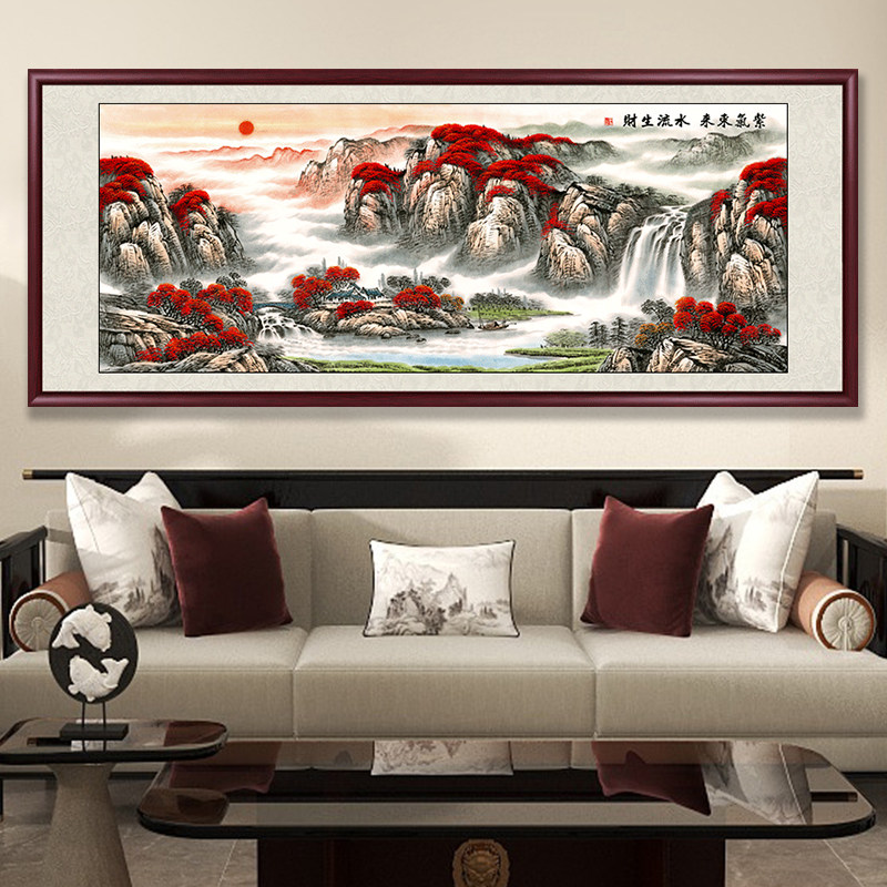 聚宝盆山水画客厅西墙挂画新中式沙发背景墙装饰画办公室墙画国画,淘宝优惠券,粉丝福利购,淘宝优惠卷