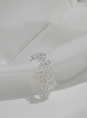 S925纯银镂空花朵戒指