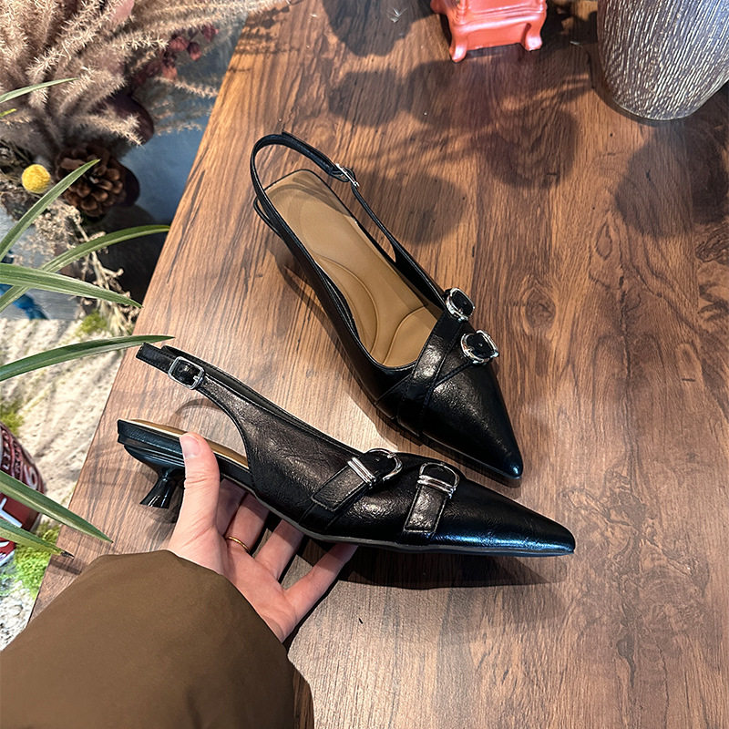 头层羊皮鞋垫尖头时装单鞋2026春季新款百搭气质皮带扣细跟凉鞋女,淘宝优惠券,粉丝福利购,淘宝优惠卷