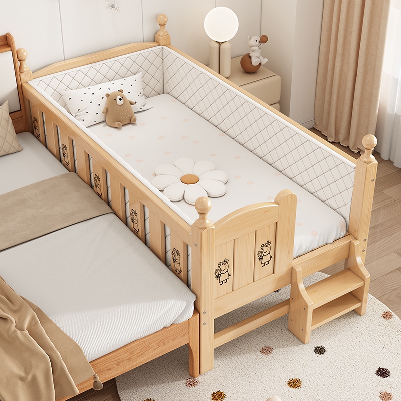 儿童拼接加宽大床定制带护栏边床小床男女孩公主床实木婴儿宝宝床