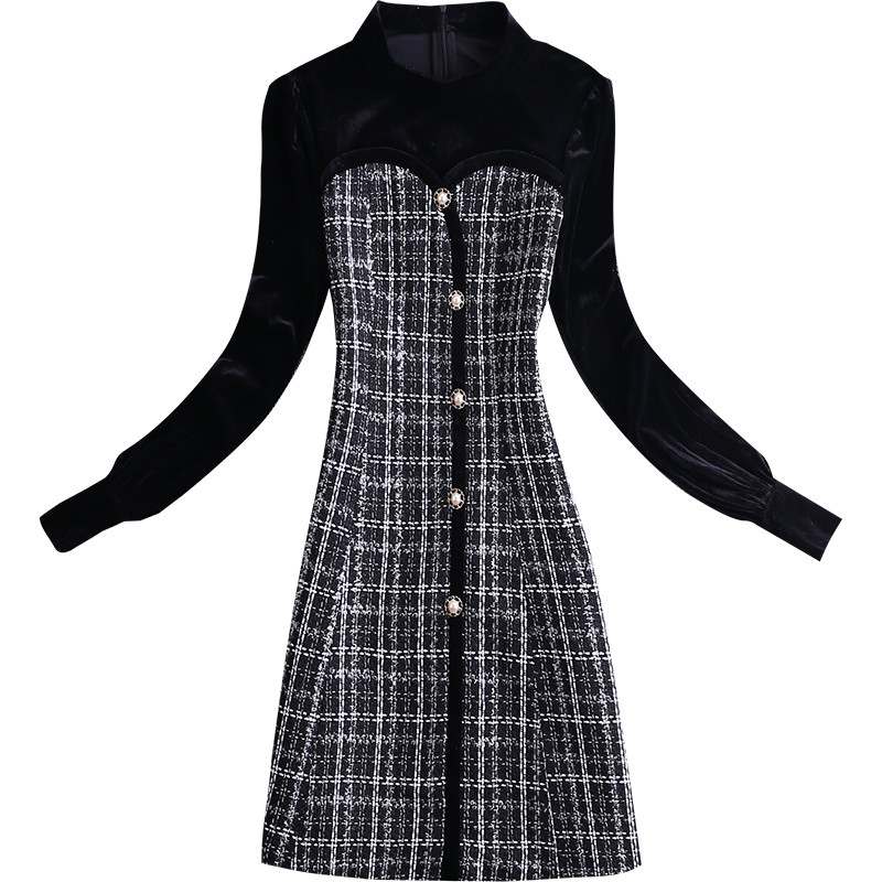 小香风金丝绒打底2021年秋冬连衣裙 从度连衣裙