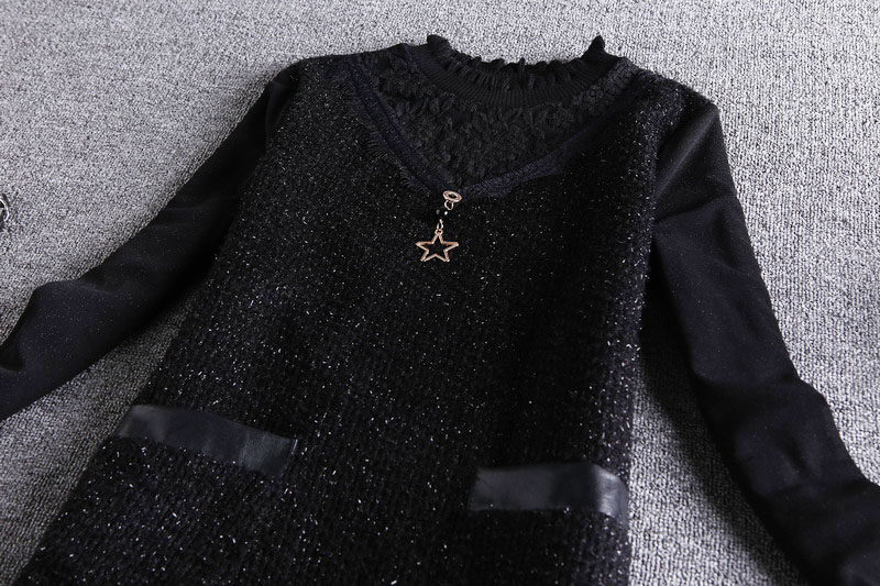 加绒加厚蕾丝中长款长袖洋气打底衫 从度蕾丝衫/雪纺衫