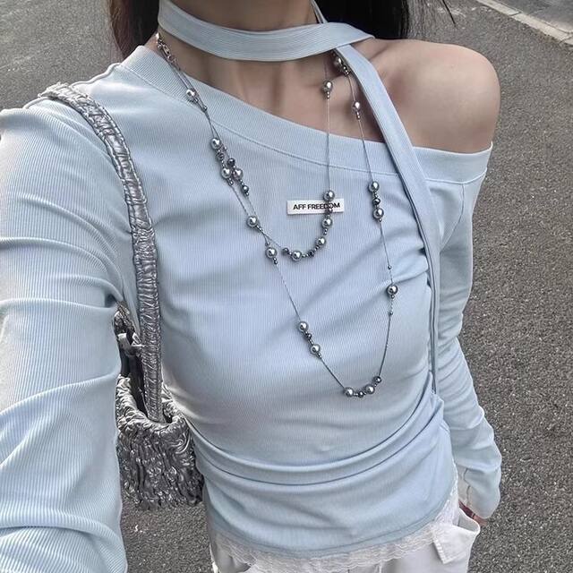 High-end multi-layered gray imitation pearl necklace for women