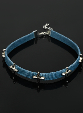 复古朋克牛仔蓝项圈choker项链