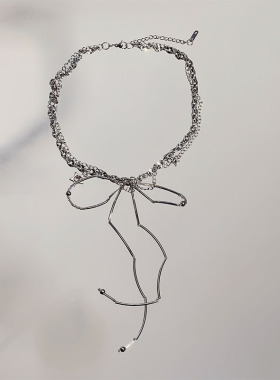 流丝蝴蝶结不规则锁骨链项链