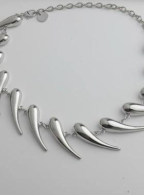 几何银刺异形不规则金属项链