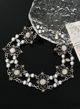 珍珠复古双层虎眼石颈链欧美